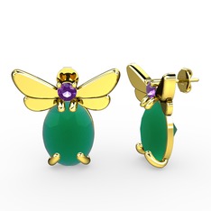 Elisa Kelebek Küpe - Kök zümrüt ve ametist 18 ayar altın küpe #1ifpa6y