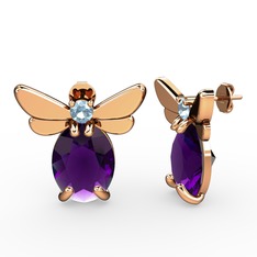 Elisa Kelebek Küpe - Ametist ve akuamarin 8 ayar rose altın küpe #1j97y94