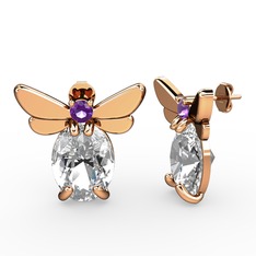 Swarovski ve ametist 14 ayar rose altın küpe