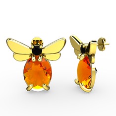 Elisa Kelebek Küpe - Sitrin ve siyah zirkon 925 ayar altın kaplama gümüş küpe #1k5vtg9