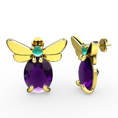 Elisa Kelebek Küpe - Ametist ve kök zümrüt 14 ayar altın küpe #1k7jwlr