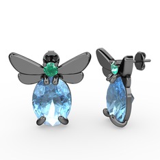 Elisa Kelebek Küpe - Akuamarin ve yeşil kuvars 925 ayar siyah rodyum kaplama gümüş küpe #1kb2iq8