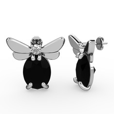 Siyah zirkon ve swarovski 14 ayar beyaz altın küpe