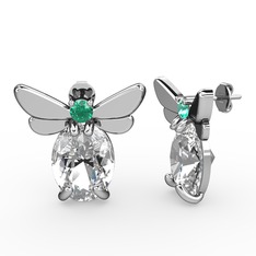 Swarovski ve yeşil kuvars 14 ayar beyaz altın küpe