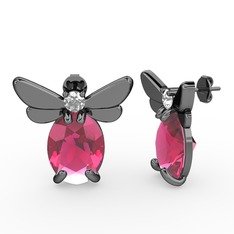 Elisa Kelebek Küpe - Pembe kuvars ve swarovski 925 ayar siyah rodyum kaplama gümüş küpe #1mtun32