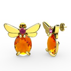 Elisa Kelebek Küpe - Sitrin ve rodolit garnet 18 ayar altın küpe #1ns8384