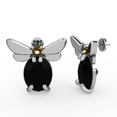 Siyah zirkon ve dumanlı kuvars 18 ayar beyaz altın küpe