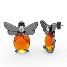 Elisa Kelebek Küpe - Sitrin ve swarovski 925 ayar siyah rodyum kaplama gümüş küpe #1ozglsq