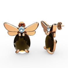 Elisa Kelebek Küpe - Dumanlı kuvars ve akuamarin 18 ayar rose altın küpe #1p4l443