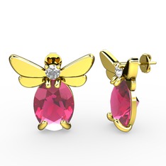 Pembe kuvars ve swarovski 14 ayar altın küpe