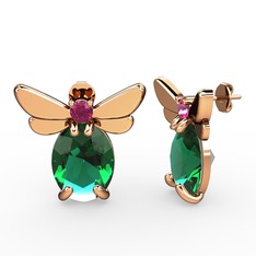 Elisa Kelebek Küpe - Yeşil kuvars ve rodolit garnet 18 ayar rose altın küpe #1qpuekl