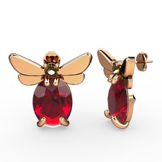Garnet ve dumanlı kuvars 14 ayar rose altın küpe
