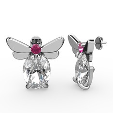 Swarovski ve rodolit garnet 8 ayar beyaz altın küpe