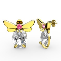 Swarovski ve pembe kuvars 14 ayar altın küpe