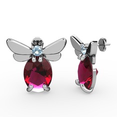 Rodolit garnet ve akuamarin 925 ayar gümüş küpe