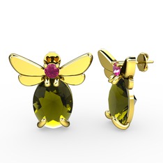 Elisa Kelebek Küpe - Peridot ve rodolit garnet 925 ayar altın kaplama gümüş küpe #1t9ozmw