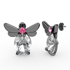 Elisa Kelebek Küpe - Swarovski ve pembe kuvars 925 ayar siyah rodyum kaplama gümüş küpe #1tr66t0