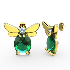 Elisa Kelebek Küpe - Yeşil kuvars ve akuamarin 8 ayar altın küpe #1v4cu8y