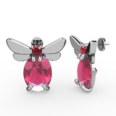 Elisa Kelebek Küpe - Pembe kuvars ve garnet 14 ayar beyaz altın küpe #1v6lz1i
