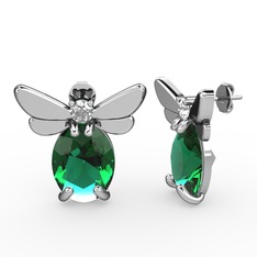 Yeşil kuvars ve pırlanta 14 ayar beyaz altın küpe (0.22 karat)