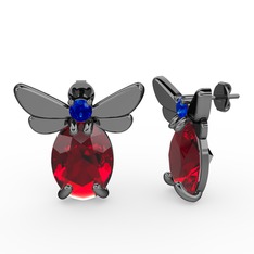 Garnet ve lab safir 925 ayar siyah rodyum kaplama gümüş küpe