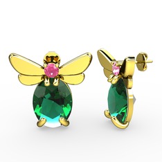 Elisa Kelebek Küpe - Yeşil kuvars ve pembe kuvars 8 ayar altın küpe #1vgd1uk