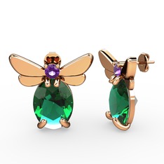 Elisa Kelebek Küpe - Yeşil kuvars ve ametist 14 ayar rose altın küpe #1vil673