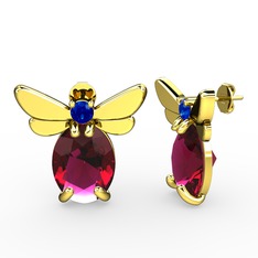 Rodolit garnet ve lab safir 18 ayar altın küpe