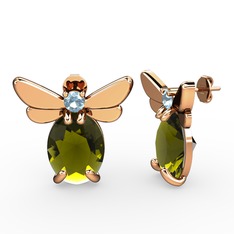 Elisa Kelebek Küpe - Peridot ve akuamarin 18 ayar rose altın küpe #1whqmrx