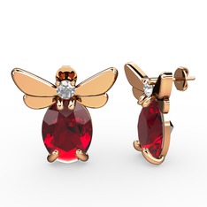 Elisa Kelebek Küpe - Garnet ve swarovski 8 ayar rose altın küpe #1x2km1k