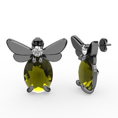 Peridot ve beyaz zirkon 925 ayar siyah rodyum kaplama gümüş küpe