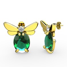 Elisa Kelebek Küpe - Yeşil kuvars ve pırlanta 8 ayar altın küpe (0.22 karat) #1xph9h6