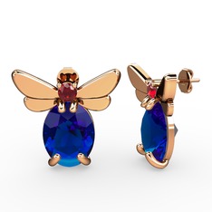 Lab safir ve garnet 14 ayar rose altın küpe