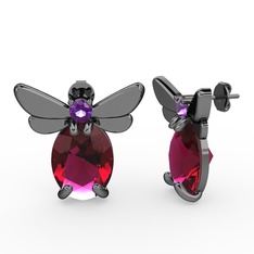 Rodolit garnet ve ametist 925 ayar siyah rodyum kaplama gümüş küpe