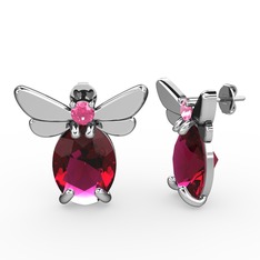 Elisa Kelebek Küpe - Rodolit garnet ve pembe kuvars 925 ayar gümüş küpe #1yfk472