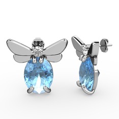Elisa Kelebek Küpe - Akuamarin ve swarovski 18 ayar beyaz altın küpe #1yro3rr