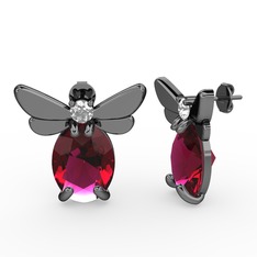 Elisa Kelebek Küpe - Rodolit garnet ve swarovski 925 ayar siyah rodyum kaplama gümüş küpe #2j2i8s