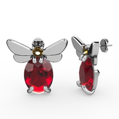 Garnet ve dumanlı kuvars 18 ayar beyaz altın küpe