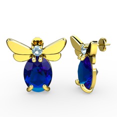 Elisa Kelebek Küpe - Lab safir ve akuamarin 18 ayar altın küpe #3s0tce