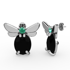 Siyah zirkon ve yeşil kuvars 14 ayar beyaz altın küpe