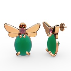 Elisa Kelebek Küpe - Kök zümrüt ve kök yakut 14 ayar rose altın küpe #4967wk