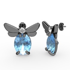 Akuamarin ve swarovski 925 ayar siyah rodyum kaplama gümüş küpe