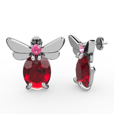 Garnet ve pembe kuvars 18 ayar beyaz altın küpe