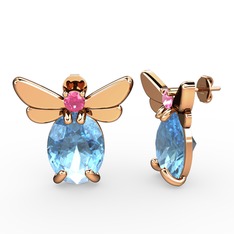 Elisa Kelebek Küpe - Akuamarin ve pembe kuvars 925 ayar rose altın kaplama gümüş küpe #60qbal