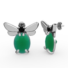 Elisa Kelebek Küpe - Kök zümrüt ve siyah zirkon 18 ayar beyaz altın küpe #6jodyl