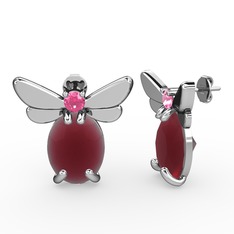 Elisa Kelebek Küpe - Kök yakut ve pembe kuvars 8 ayar beyaz altın küpe #7hujqn