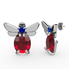 Elisa Kelebek Küpe - Garnet ve lab safir 8 ayar beyaz altın küpe #81evnv