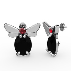 Elisa Kelebek Küpe - Siyah zirkon ve garnet 18 ayar beyaz altın küpe #88c6qy