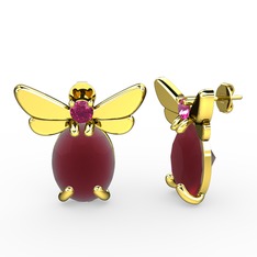 Kök yakut ve rodolit garnet 14 ayar altın küpe