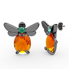 Elisa Kelebek Küpe - Sitrin ve yeşil kuvars 925 ayar siyah rodyum kaplama gümüş küpe #8eumi1